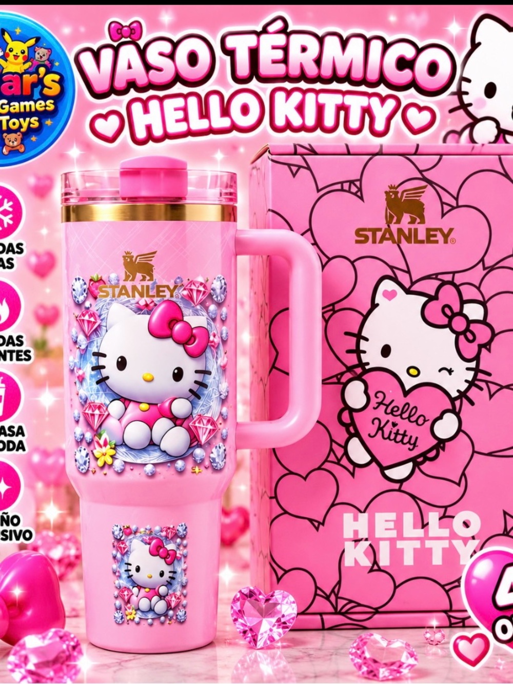 Stanley Pink Hello Kitty Thermal Tumbler with Handle